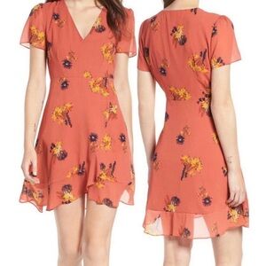 Madewell Wrap Mini Posey Cactus Floral Dress in Spiced Rose